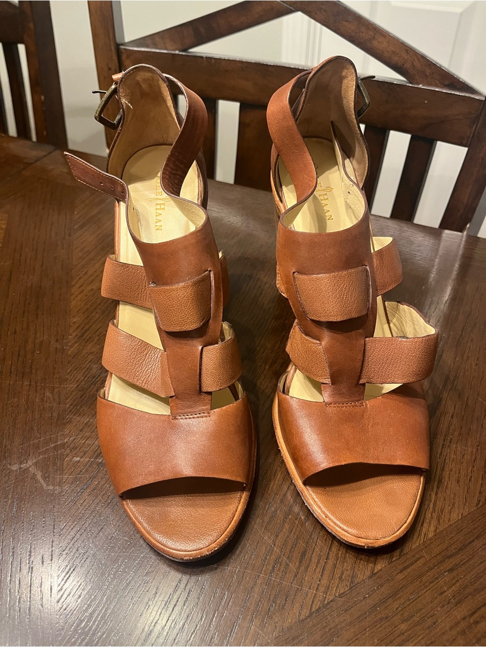 Cole Haan Tan Leather Strappy Block Heel Sandals